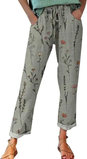 Womens Linen Clothing Tall Linen Pants Women Autumn Linen Print Casual Pants Short Linen Pants for Women