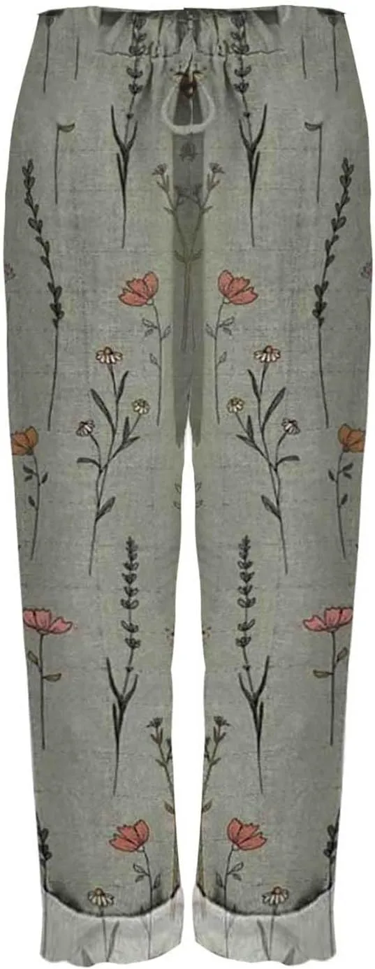 Womens Linen Clothing Tall Linen Pants Women Autumn Linen Print Casual Pants Short Linen Pants for Women