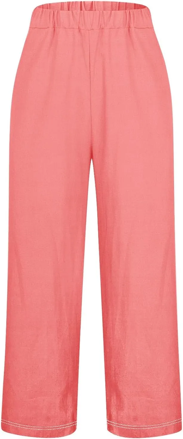 Womens Linen Summer Pants Casual Cotton and Linen Long Pants Linen Pants for Women Petite Short