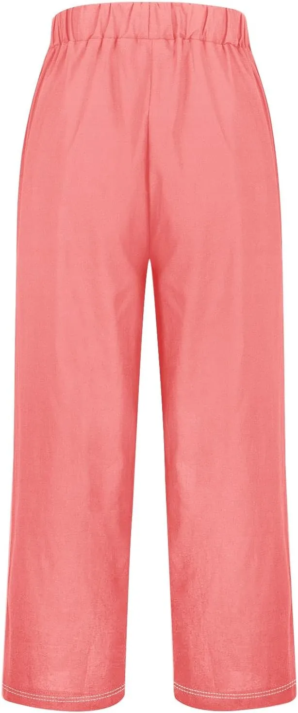 Womens Linen Summer Pants Casual Cotton and Linen Long Pants Linen Pants for Women Petite Short