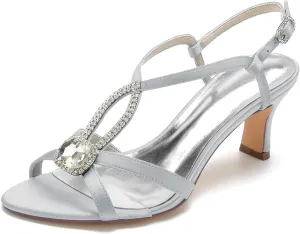 Women's Low Heels Bridal Wedding Sandals Heels Open Toe Ankle Strap Bridal Rhinestone Dress Women Shoes 6.5Cm