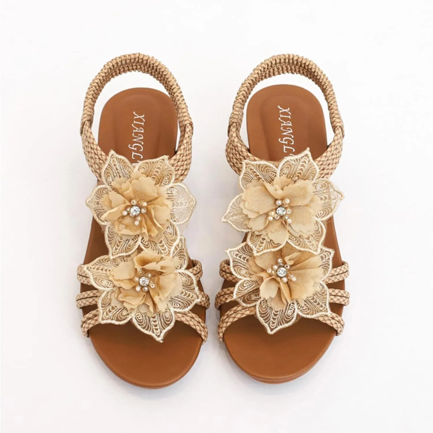 Women's Low Wedge Heels Summer Dressy Platform Sandals Ankle Strap Open Toe Slip On Flower Shoes Cute Comfy Wedges Heels Beach Sandal Bohemian Wedding Breathable Fashion Trendy Sandals