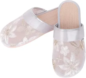 Women's Mesh Slippers Embroidered Closed Toe Flax House Loafers Mules Backless Floral Sandals Breathable Portable Home Travel Spa Guest Indoor Skidproof Beach Mother's Day Shoes