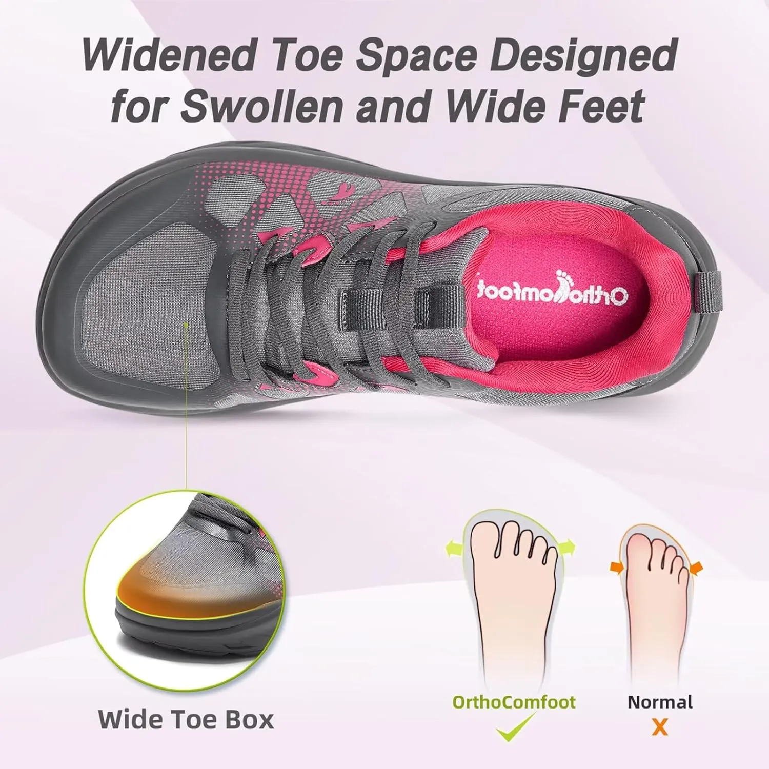 Women's Orthopedic Diabetic Wide Running Shoes: Comfortable Casual Arch Support Plantar Fasciitis Orthotic Sneakers, High Arch Swollen Work Tennis Sports Shoes for Foot and Heel Pain Relief