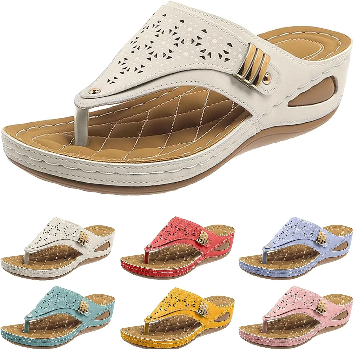 Womens Orthopedic Sandals Arch Support Wedg Sandals Summer Dressy Platform Flip Flops Arch Support Silppers Comfortable Slip on Sandal Summer Flat Open Toe Shoes