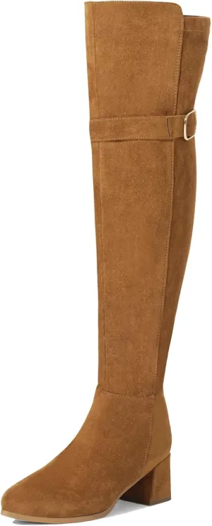 Women's Over The Knee Boots Chunky Heel Thigh High Boots Suede Long Boots Pointed Toe Tall Boots for Women