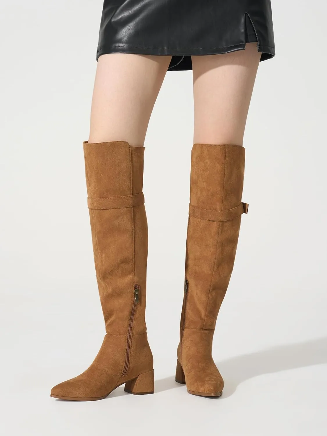Women's Over The Knee Boots Chunky Heel Thigh High Boots Suede Long Boots Pointed Toe Tall Boots for Women