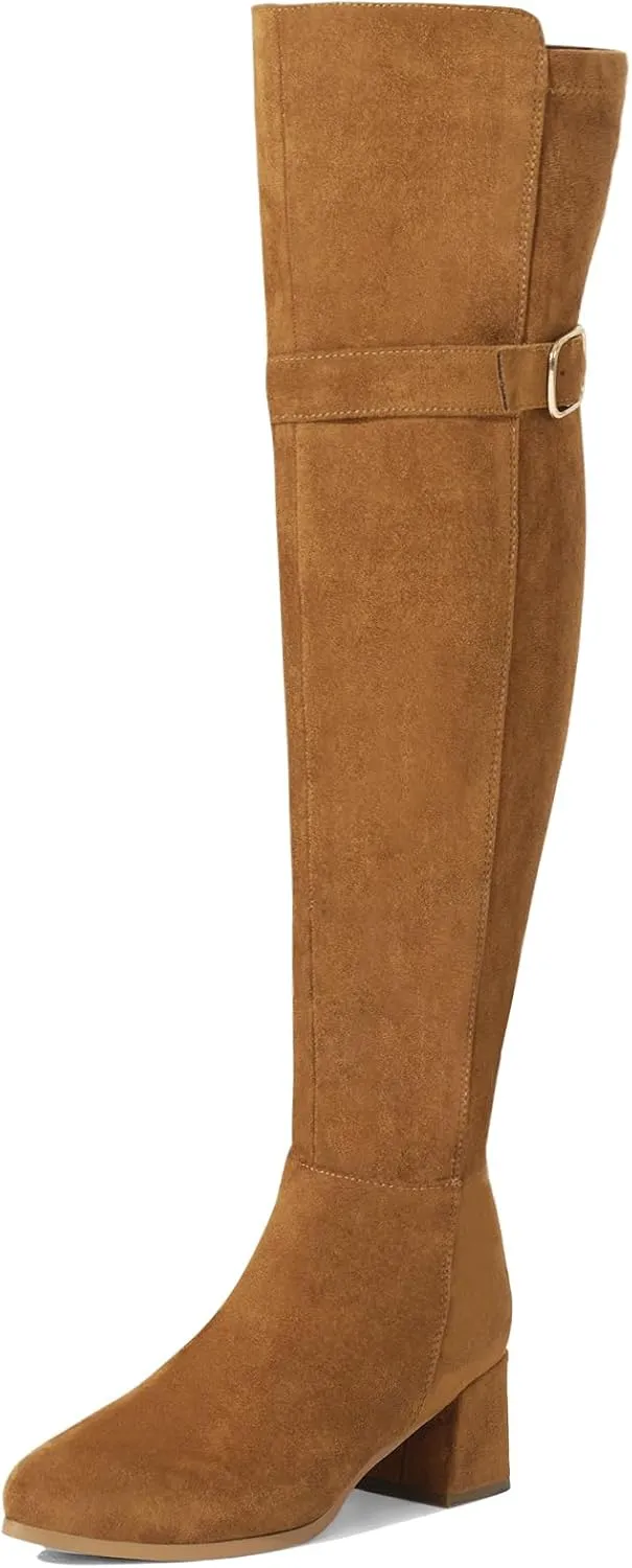 Women's Over The Knee Boots Chunky Heel Thigh High Boots Suede Long Boots Pointed Toe Tall Boots for Women