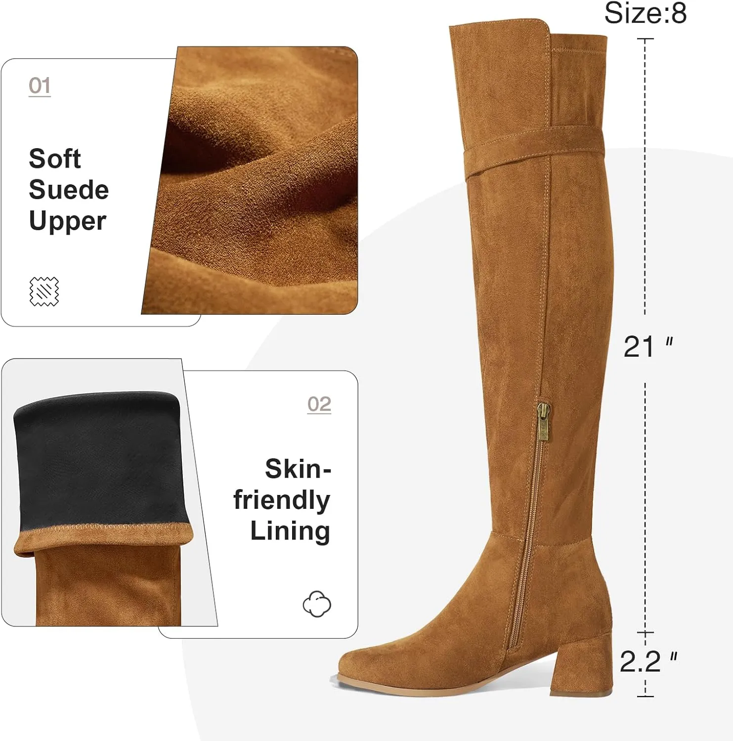 Women's Over The Knee Boots Chunky Heel Thigh High Boots Suede Long Boots Pointed Toe Tall Boots for Women