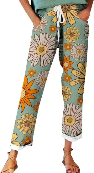 Women's Pants Linen Outfits Women Vintage Floral Print Casual Pants – Perfect for Spring Tailored Linen Pants for Women