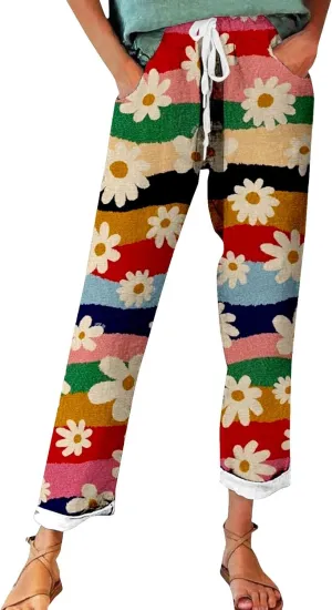 Women's Pants Linen Outfits Women Vintage Floral Print Casual Pants – Perfect for Spring Tailored Linen Pants for Women