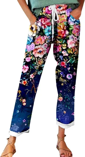 Women's Pants Linen Outfits Women Vintage Floral Print Casual Pants – Perfect for Spring Tailored Linen Pants for Women