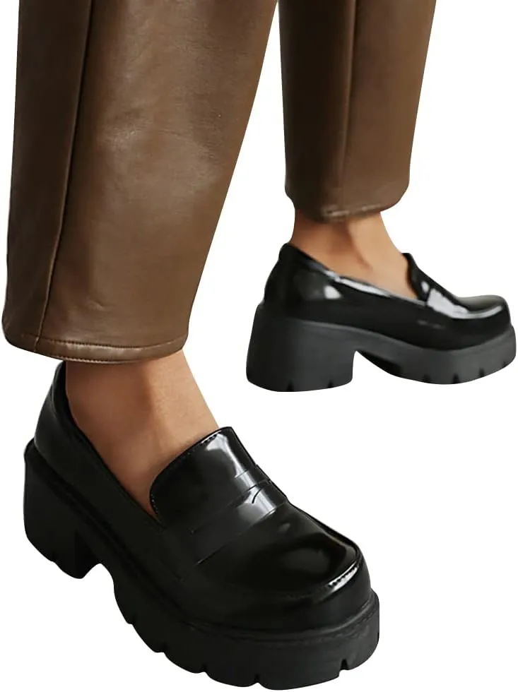 Women's Platform Mary Janes Chunky Heel Ankle Strap Uniform Dress Shoes Heeled Gothic Lolita Oxfords