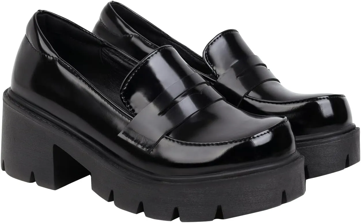 Women's Platform Mary Janes Chunky Heel Ankle Strap Uniform Dress Shoes Heeled Gothic Lolita Oxfords