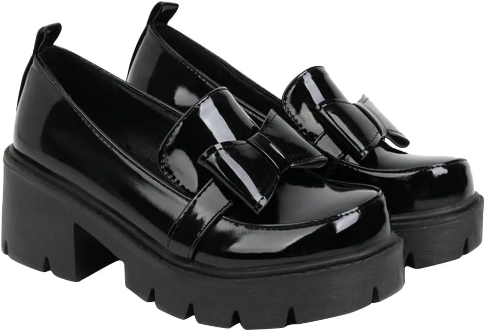 Women's Platform Mary Janes Chunky Heel Ankle Strap Uniform Dress Shoes Heeled Gothic Lolita Oxfords