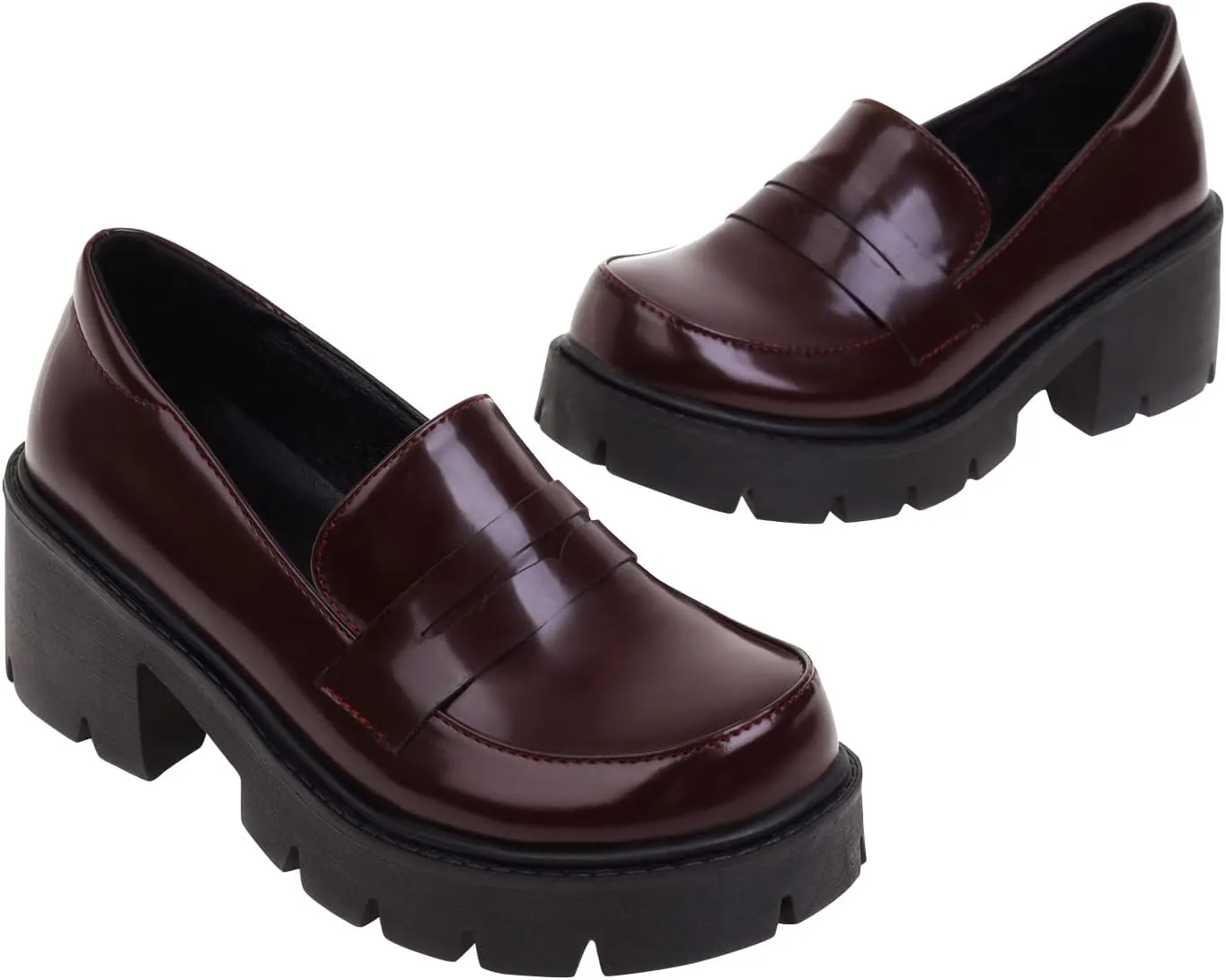 Women's Platform Mary Janes Chunky Heel Ankle Strap Uniform Dress Shoes Heeled Gothic Lolita Oxfords