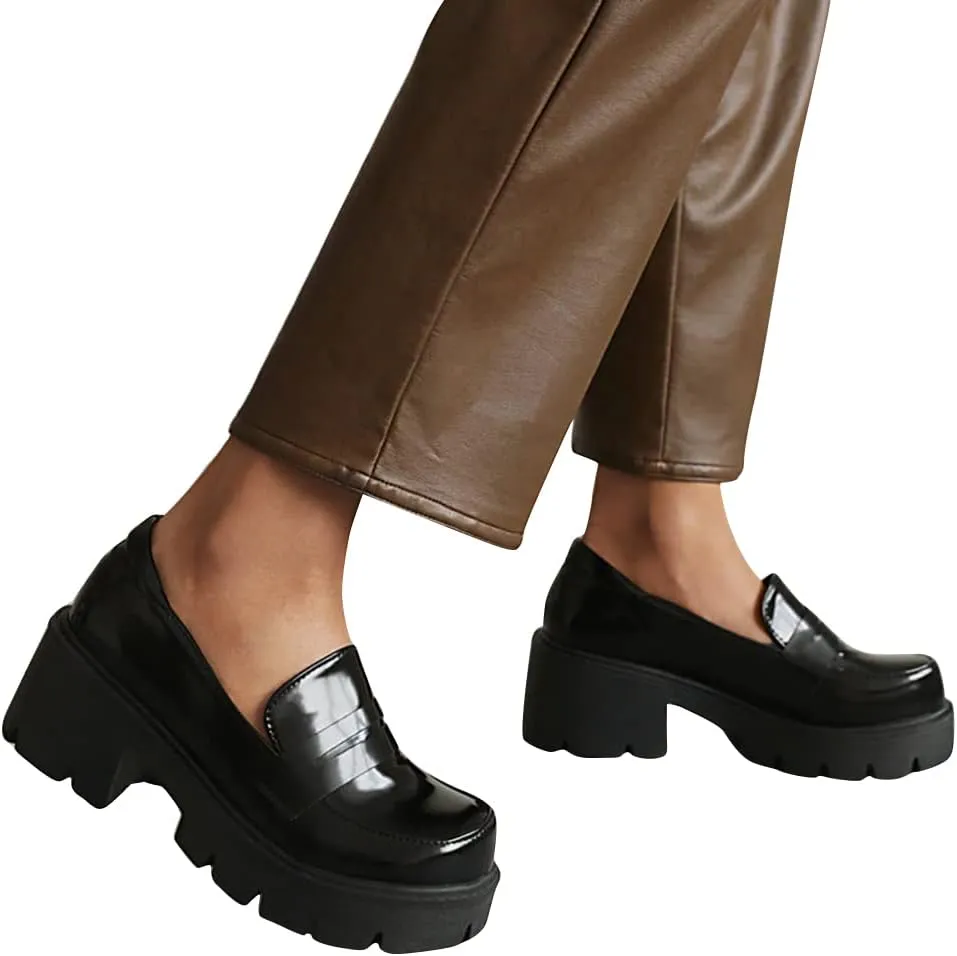 Women's Platform Mary Janes Chunky Heel Ankle Strap Uniform Dress Shoes Heeled Gothic Lolita Oxfords