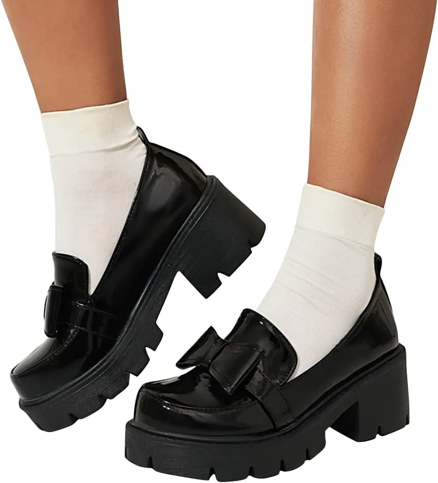 Women's Platform Mary Janes Chunky Heel Ankle Strap Uniform Dress Shoes Heeled Gothic Lolita Oxfords