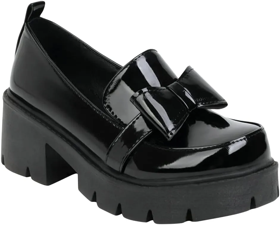 Women's Platform Mary Janes Chunky Heel Ankle Strap Uniform Dress Shoes Heeled Gothic Lolita Oxfords