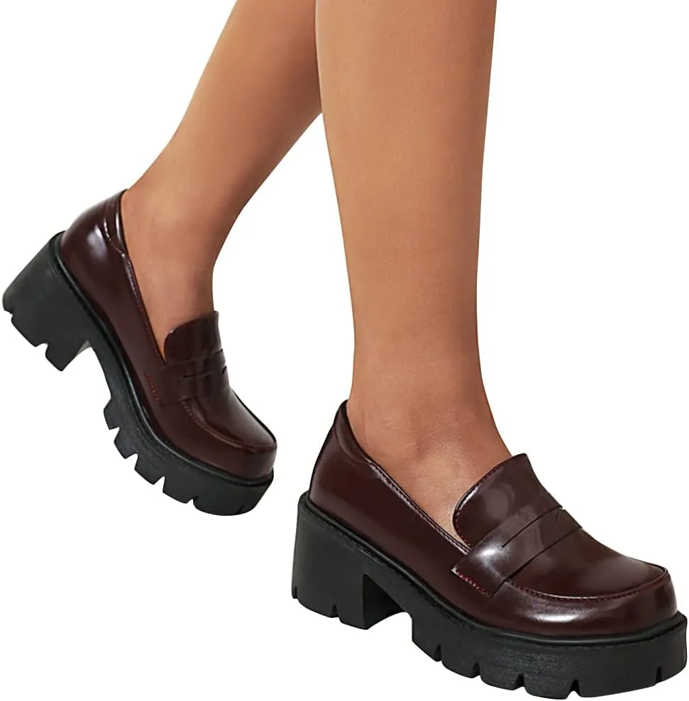 Women's Platform Mary Janes Chunky Heel Ankle Strap Uniform Dress Shoes Heeled Gothic Lolita Oxfords