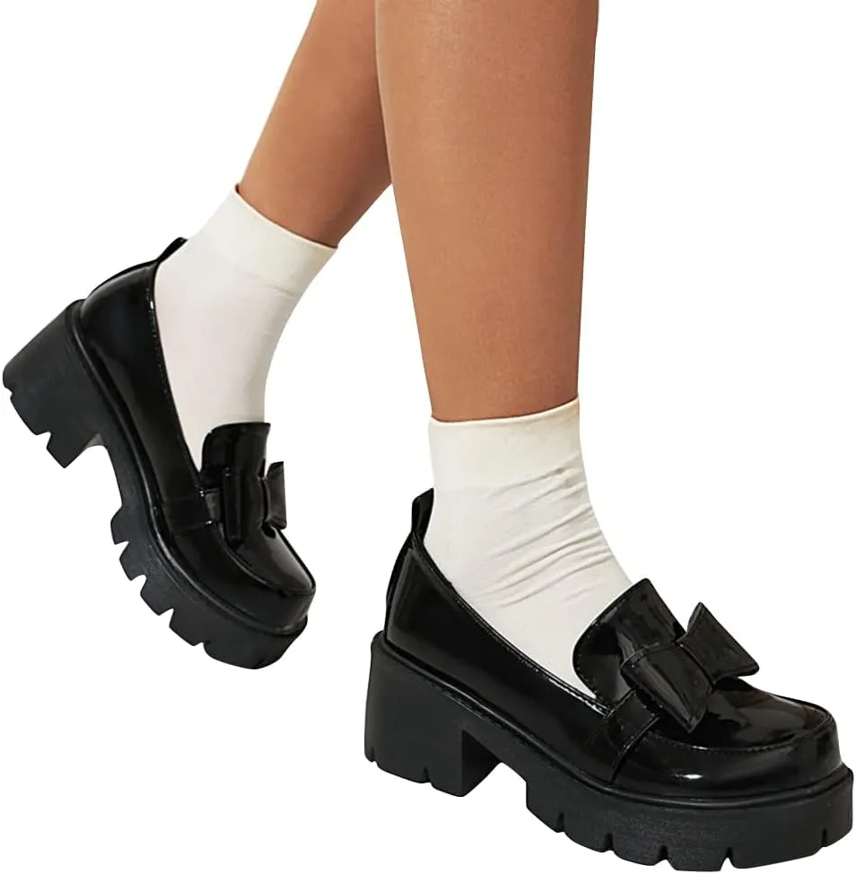 Women's Platform Mary Janes Chunky Heel Ankle Strap Uniform Dress Shoes Heeled Gothic Lolita Oxfords