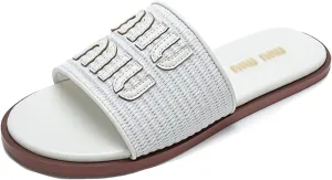 Womens Raffia Flat Sandals Summer Casual Beach Sandals Slip On Slipper Shoes