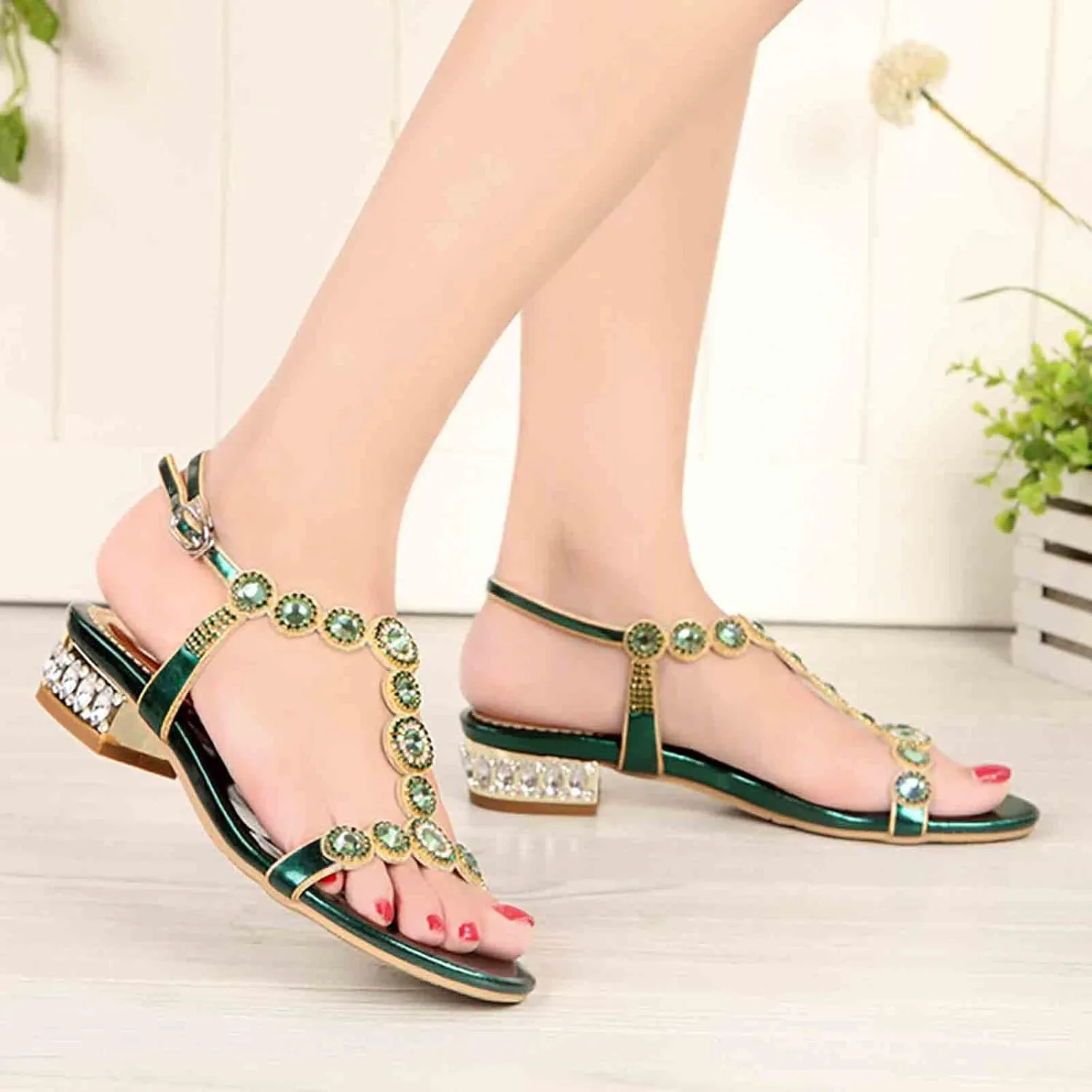 Women's Rhinestone Flat Sandals Women Crystal Jeweled Sandal Shoes for Summer Beach Oceanside Holiday Outdoor