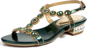 Women's Rhinestone Flat Sandals Women Crystal Jeweled Sandal Shoes for Summer Beach Oceanside Holiday Outdoor