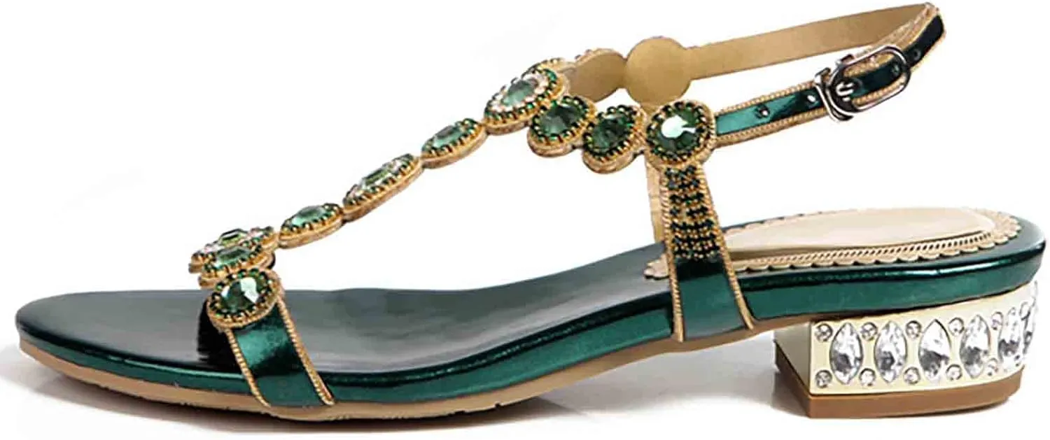 Women's Rhinestone Flat Sandals Women Crystal Jeweled Sandal Shoes for Summer Beach Oceanside Holiday Outdoor