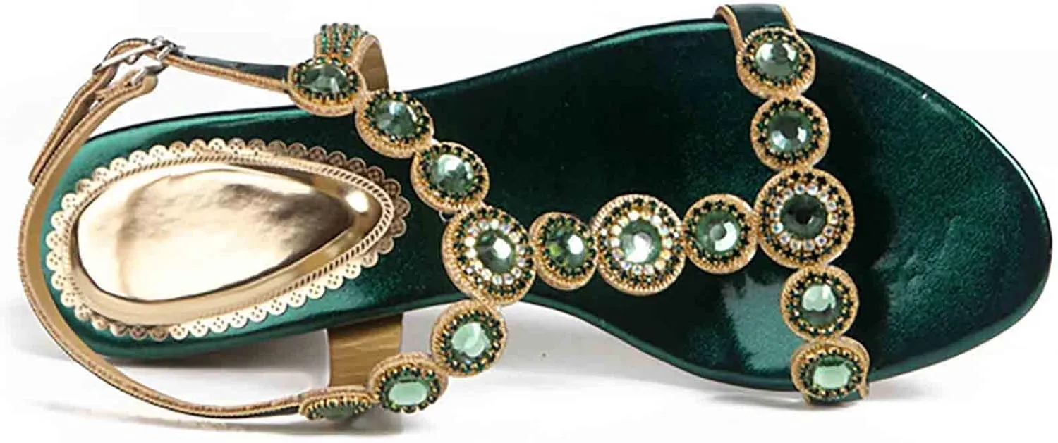 Women's Rhinestone Flat Sandals Women Crystal Jeweled Sandal Shoes for Summer Beach Oceanside Holiday Outdoor