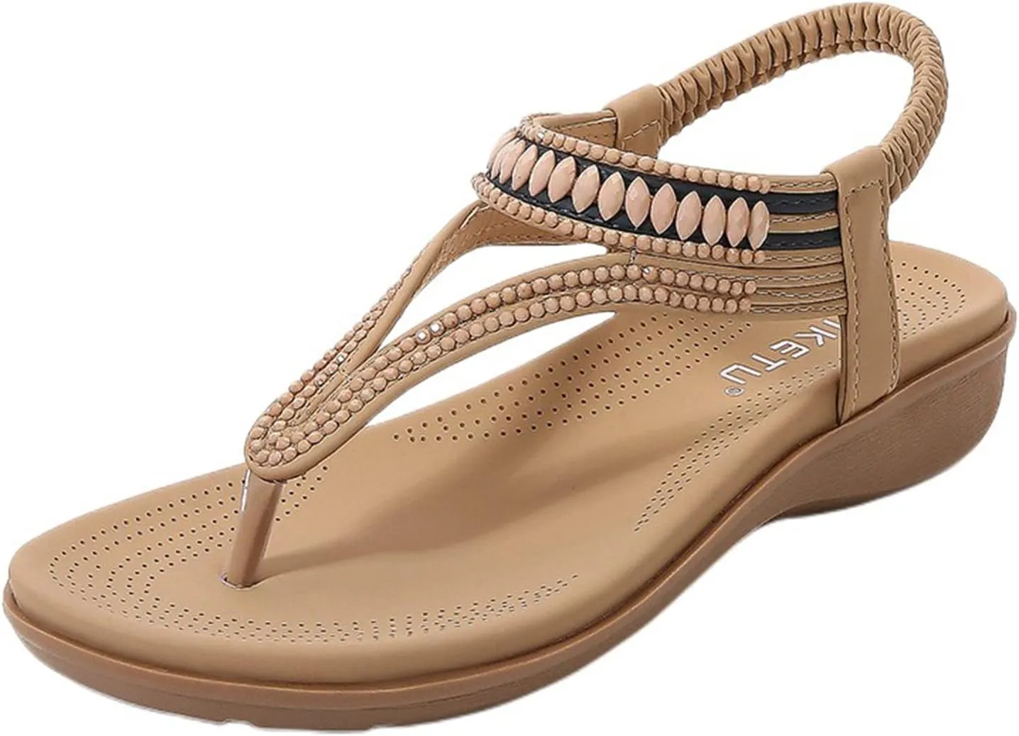Womens Sandals Comfort Arch Support Sandals Summer Walking Shoes Casual Ankle Elastic T-Strap Thong Flip Flops Shoe Comfortable Dressy Beach Bohemian Flat Sandals Soft Breathable Lightweight Sandal