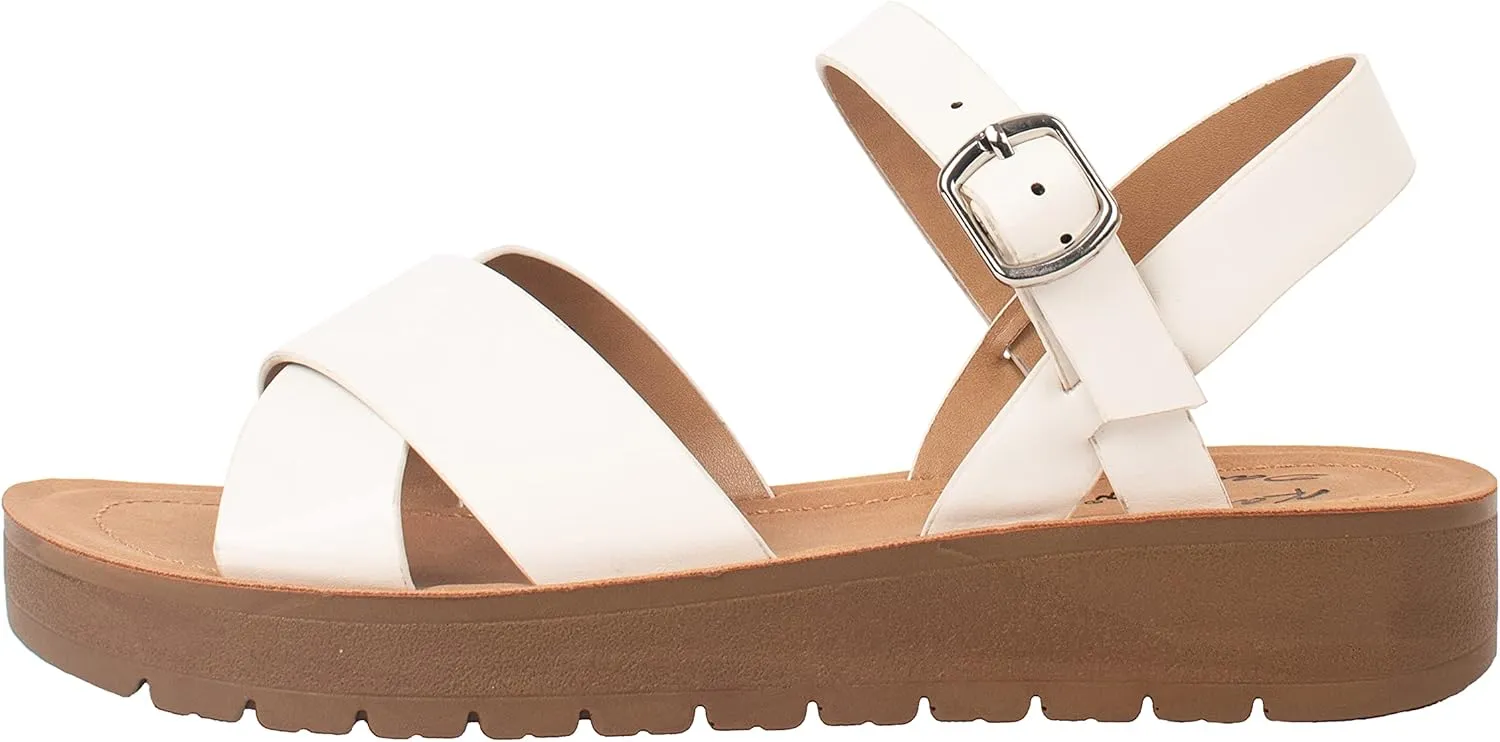 Womens Sandals Platform Ankle Buckle Criss Cross Band Ladies Straps Sandals Shoes JOSIE