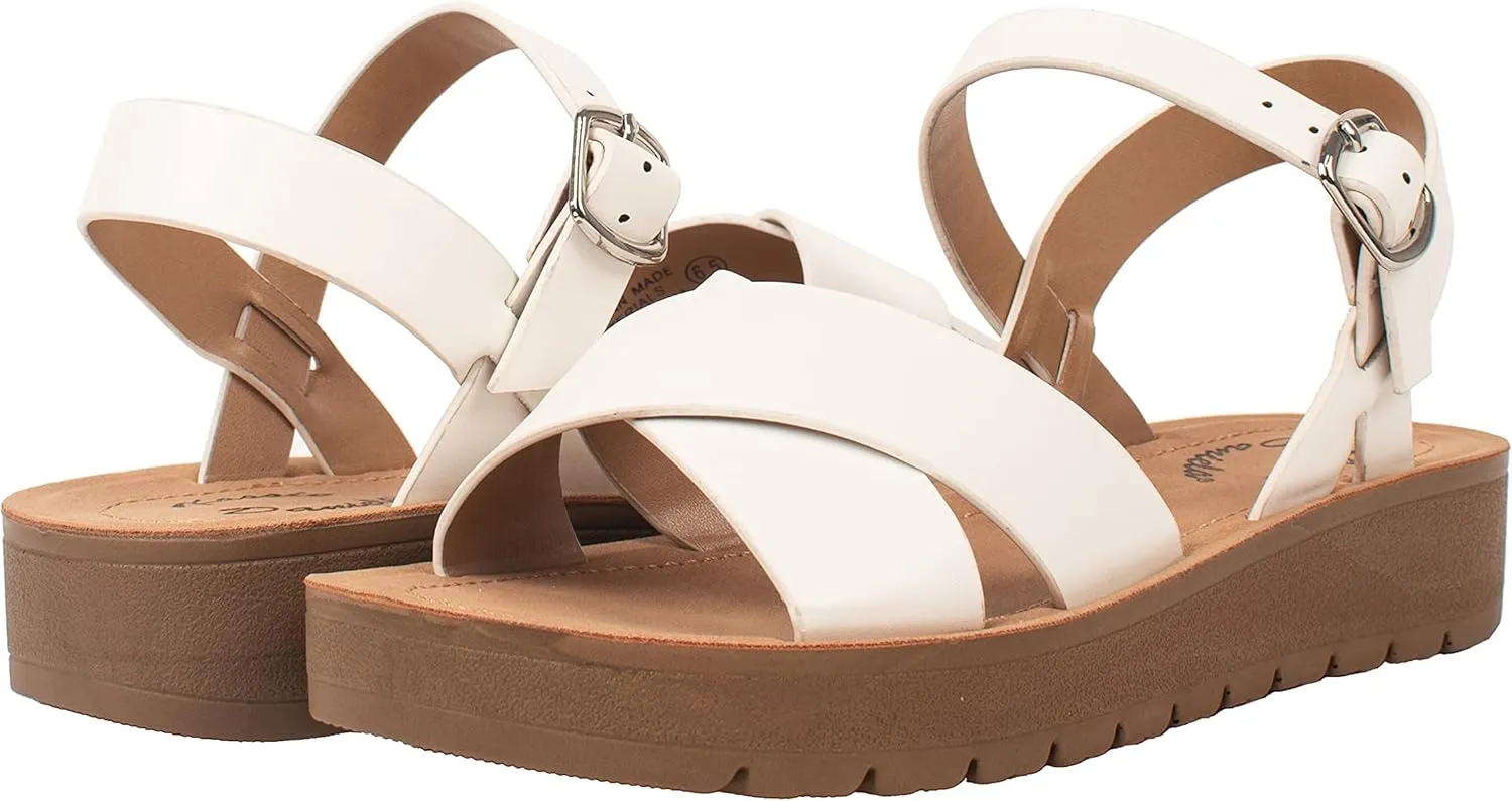 Womens Sandals Platform Ankle Buckle Criss Cross Band Ladies Straps Sandals Shoes JOSIE
