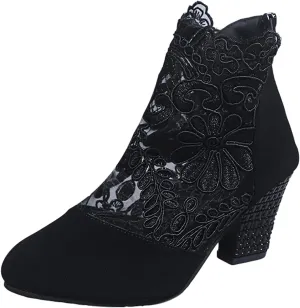 Womens Shoes Fashion Suede Dress Pump Sandal Elegant Lace Crochet Breathable Mesh High Heel Sandals