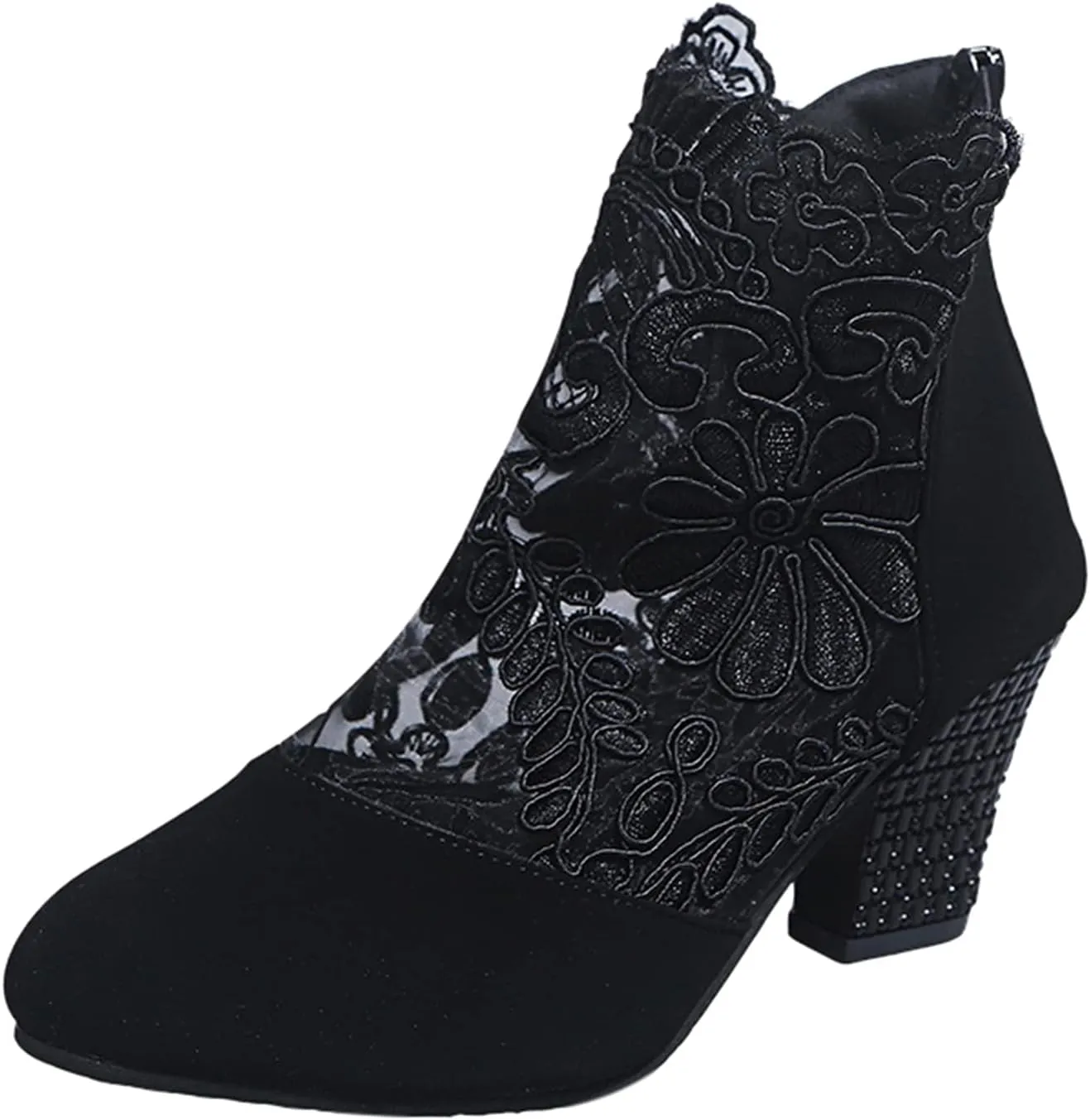 Womens Shoes Fashion Suede Dress Pump Sandal Elegant Lace Crochet Breathable Mesh High Heel Sandals