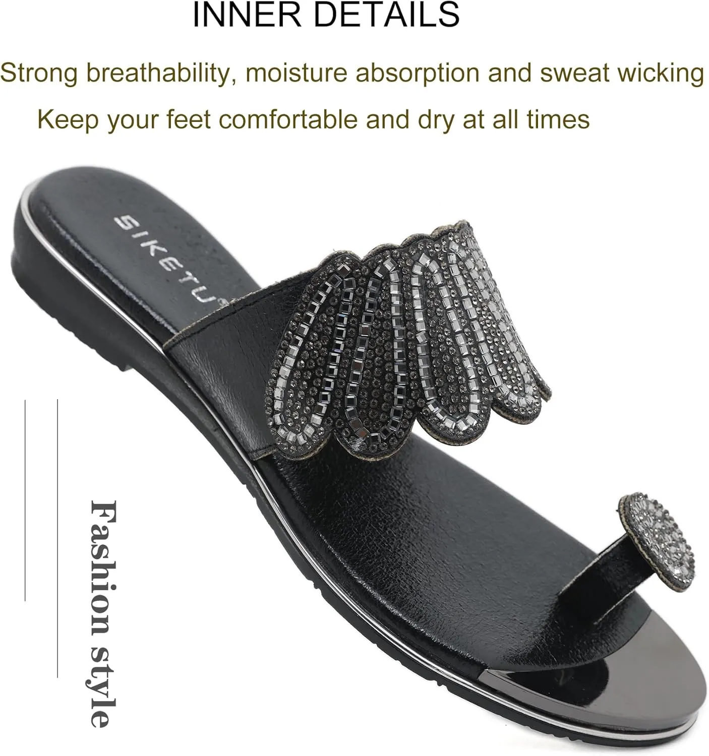 Women's Slide Flat Sandals Ladies Rhinestone Flip Flops Casual Fashion Crystal Sandal for Summer Beach Oceanside Holiday Outdoor