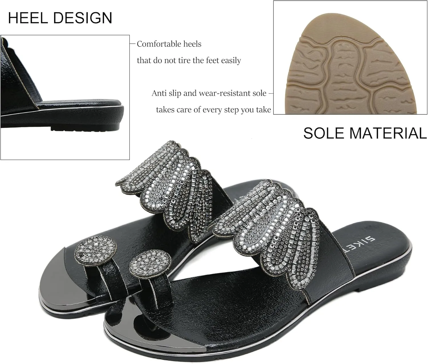 Women's Slide Flat Sandals Ladies Rhinestone Flip Flops Casual Fashion Crystal Sandal for Summer Beach Oceanside Holiday Outdoor