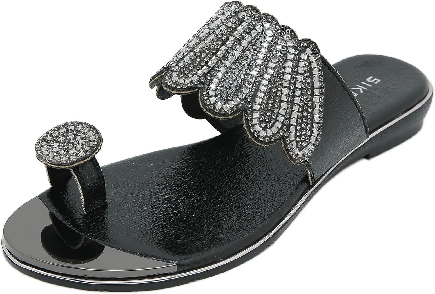 Women's Slide Flat Sandals Ladies Rhinestone Flip Flops Casual Fashion Crystal Sandal for Summer Beach Oceanside Holiday Outdoor