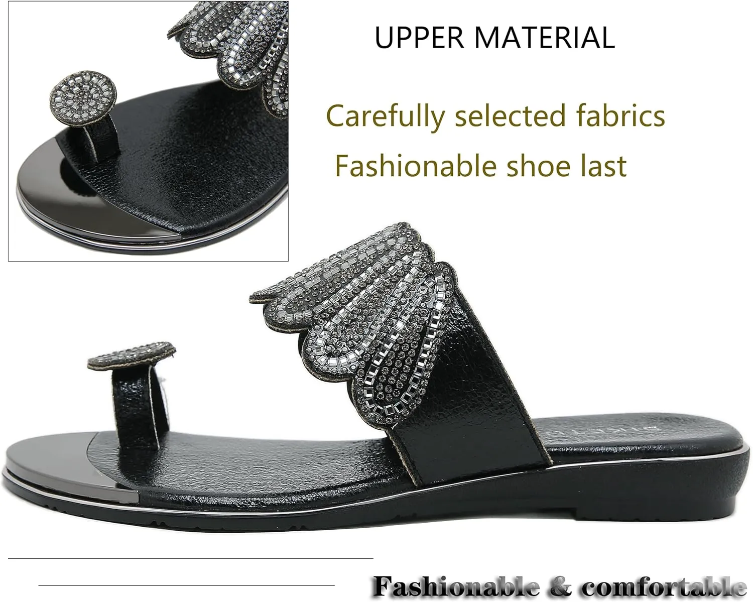 Women's Slide Flat Sandals Ladies Rhinestone Flip Flops Casual Fashion Crystal Sandal for Summer Beach Oceanside Holiday Outdoor