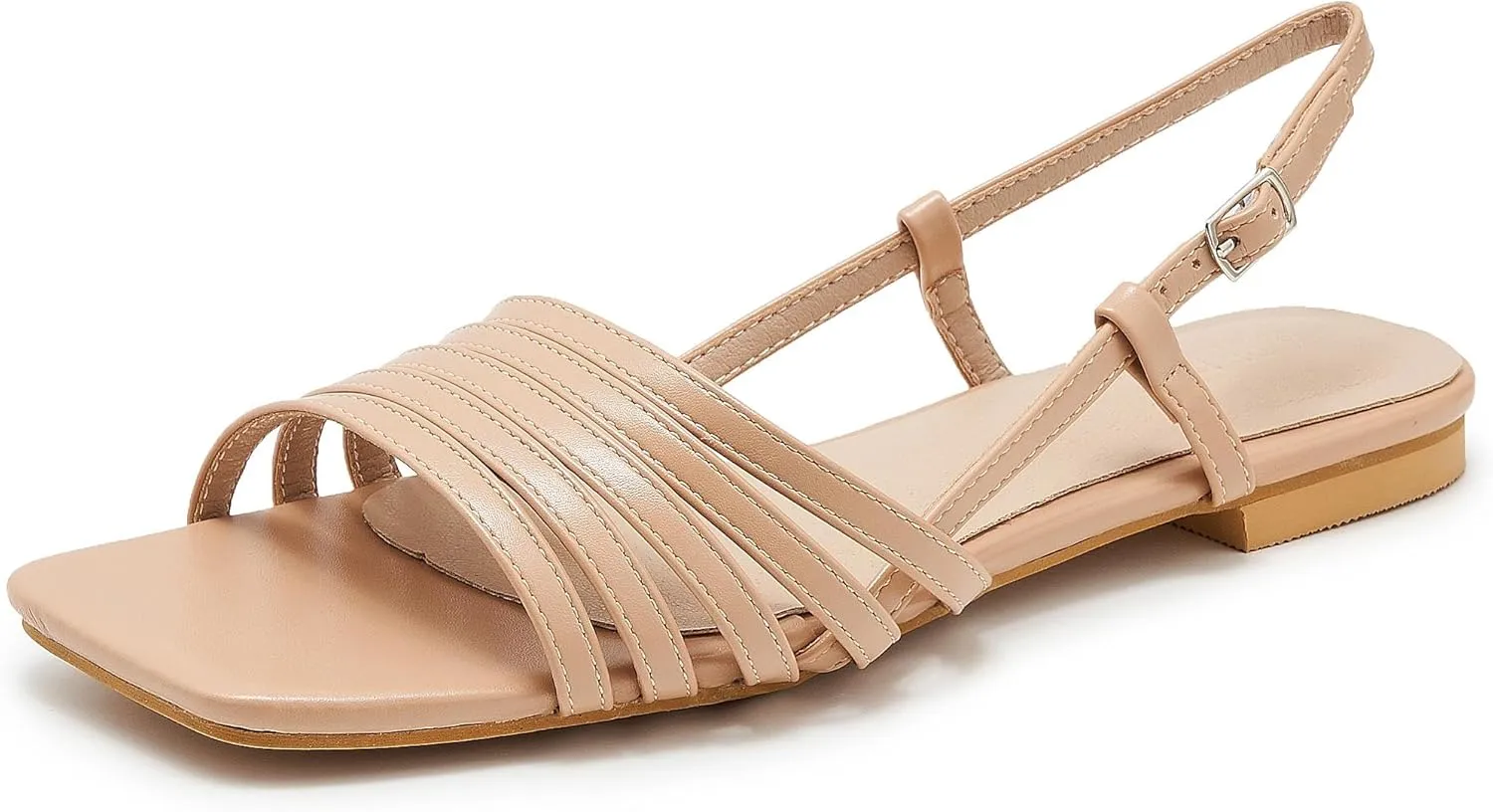 Women's Slingback Flats Sandals Open Square Toe Adjustable Ankle Strap Gladiator Flat-Sandal Summer Dresssy Cute Low Heel Shoes