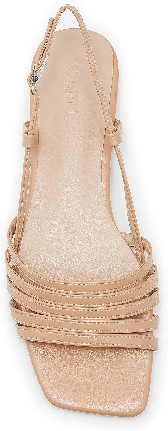 Women's Slingback Flats Sandals Open Square Toe Adjustable Ankle Strap Gladiator Flat-Sandal Summer Dresssy Cute Low Heel Shoes