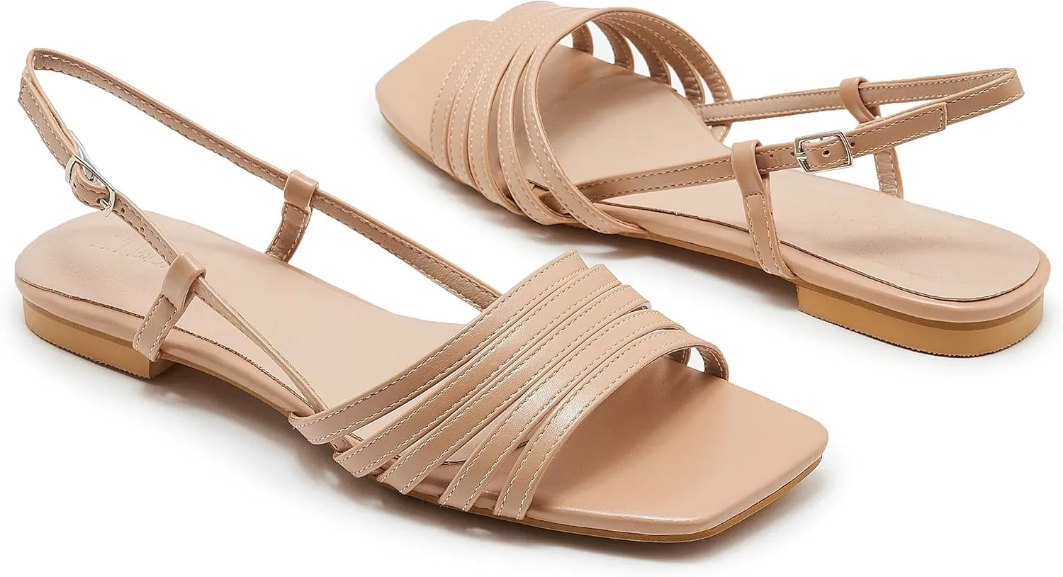 Women's Slingback Flats Sandals Open Square Toe Adjustable Ankle Strap Gladiator Flat-Sandal Summer Dresssy Cute Low Heel Shoes