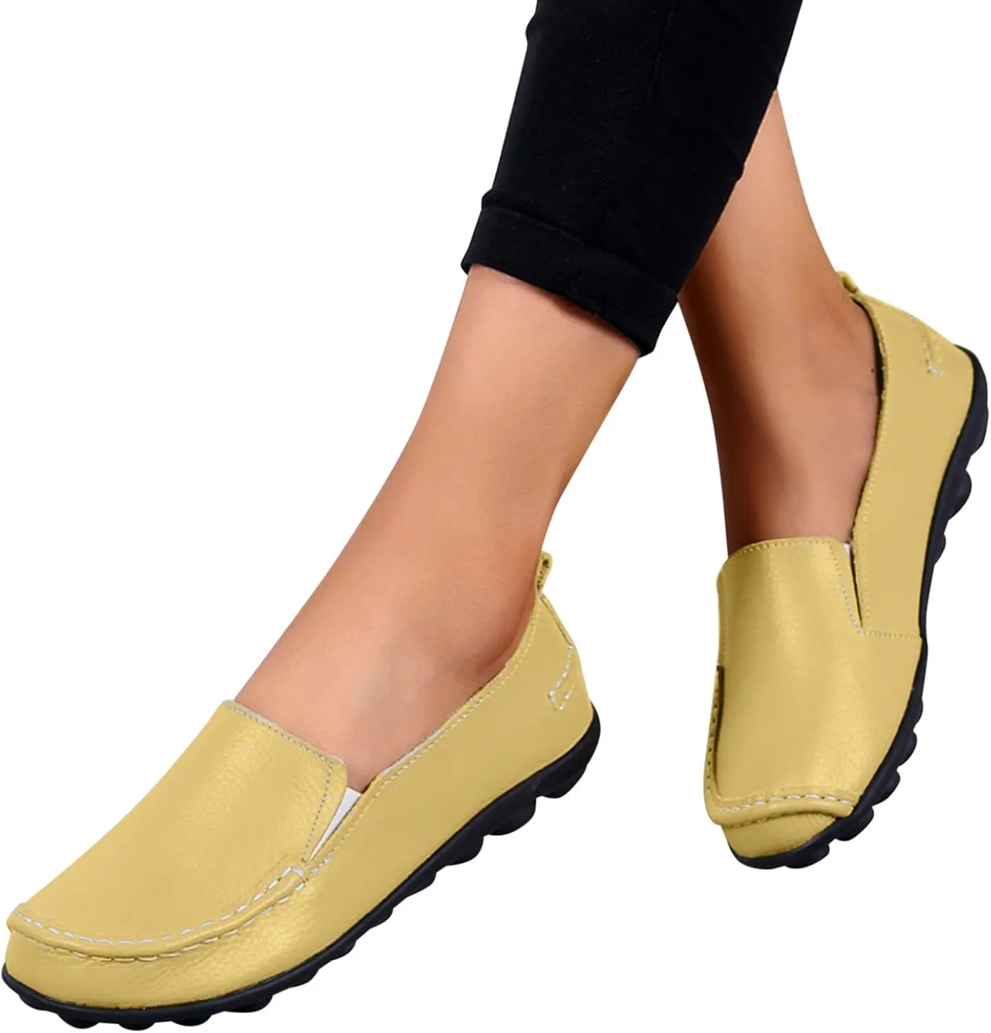 Women's Slip On Leather Shoes Soft Flat Soled Non Slip Elderly Loafers Orthopedic Slip-On Loafers Work Shoes