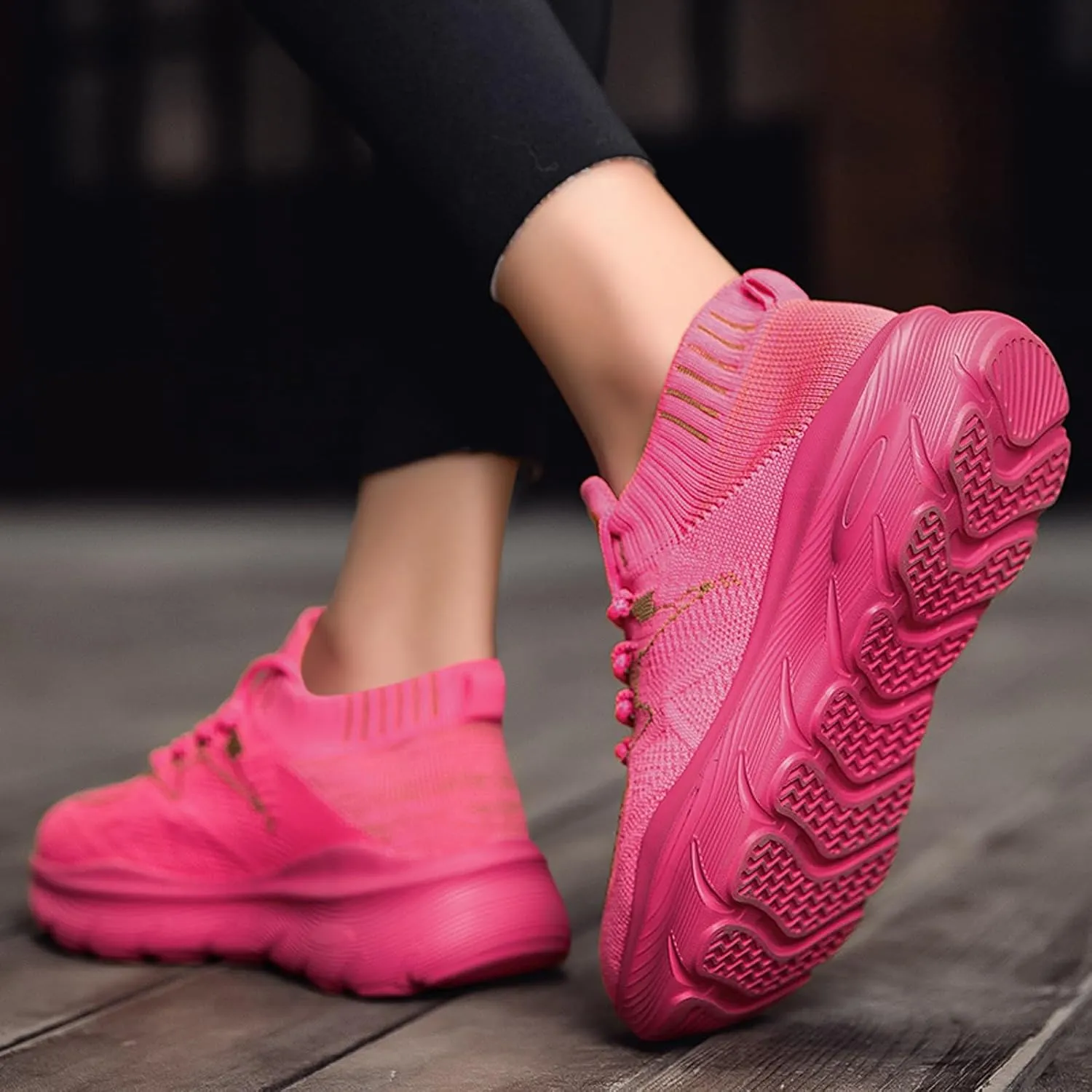 Women's Spring and Summer Fashion Solid Color Mesh Lace Up Sneakers Casual Comfortable Easy Walking Shoes Women