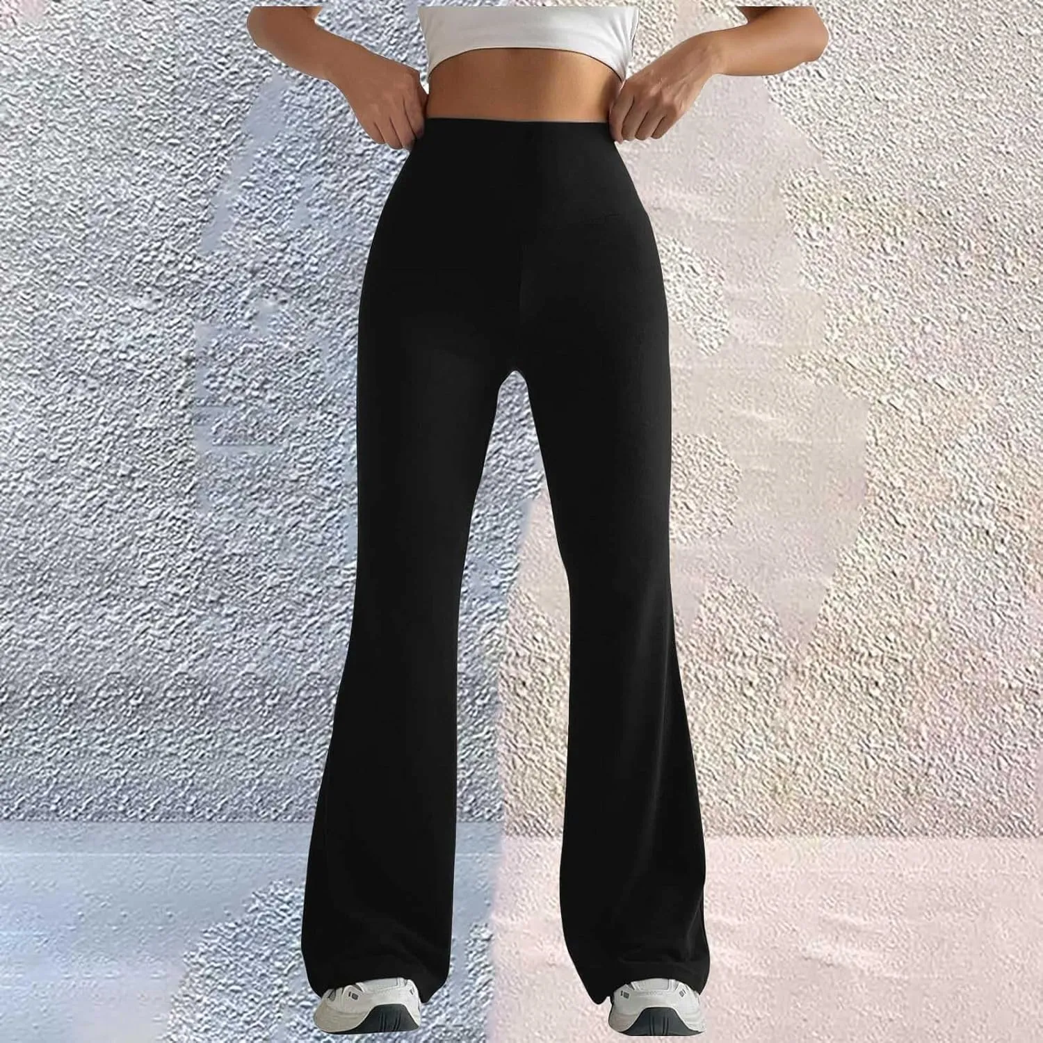 Womens Stretch High Waist Legging Trendy Outdoor Running Exercise Regular Yoga Pant Solid Color Casual Flared Trouser