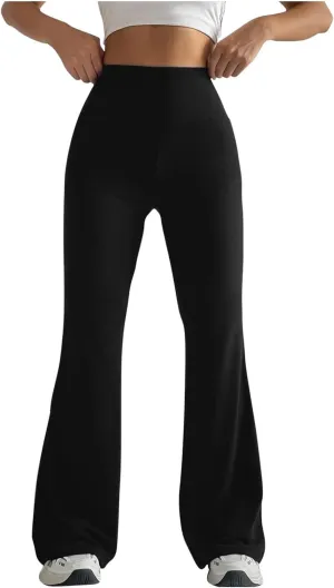 Womens Stretch High Waist Legging Trendy Outdoor Running Exercise Regular Yoga Pant Solid Color Casual Flared Trouser