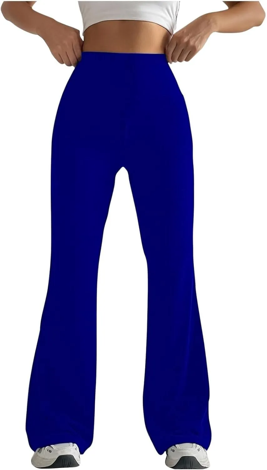 Womens Stretch High Waist Legging Trendy Outdoor Running Exercise Regular Yoga Pant Solid Color Casual Flared Trouser
