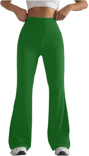 Womens Stretch High Waist Legging Trendy Outdoor Running Exercise Regular Yoga Pant Solid Color Casual Flared Trouser
