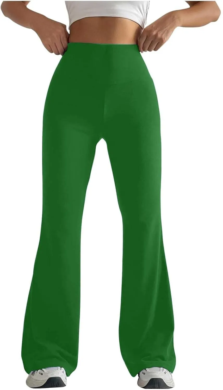 Womens Stretch High Waist Legging Trendy Outdoor Running Exercise Regular Yoga Pant Solid Color Casual Flared Trouser