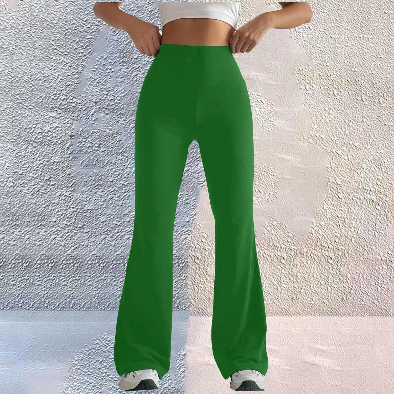Womens Stretch High Waist Legging Trendy Outdoor Running Exercise Regular Yoga Pant Solid Color Casual Flared Trouser
